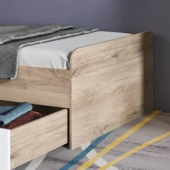 Letto singolo 90x200cm con 2 cassetti rovere bianco opaco Paulo