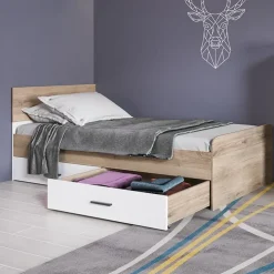 Letto singolo 90x200cm con 2 cassetti rovere bianco opaco Paulo