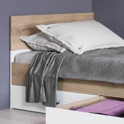 Letto singolo 90x200cm con 2 cassetti rovere bianco opaco Paulo