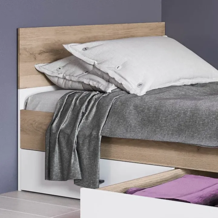 Letto singolo 90x200cm con 2 cassetti rovere bianco opaco Paulo