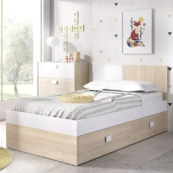 Letto singolo 90x190cm con cassettoni estraibili rovere bianco Cairo