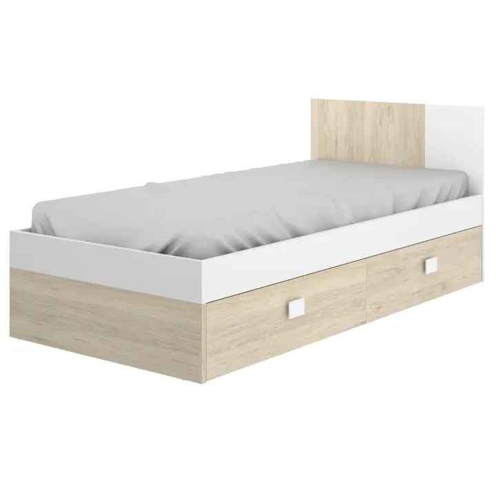 Letto singolo 90x190cm con cassettoni estraibili rovere bianco Cairo