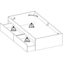 Letto singolo 90x190cm con 2 cassettoni bianco rovere Bellix