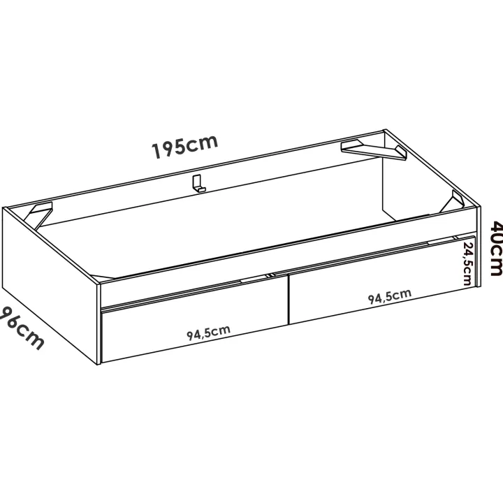 Letto singolo 90x190cm con 2 cassettoni bianco rovere Bellix