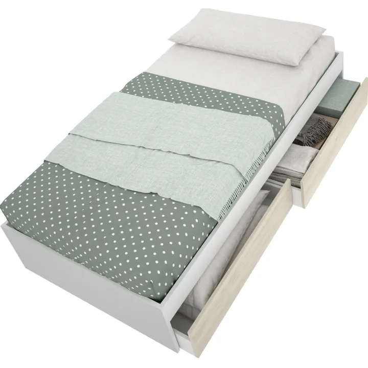 Letto singolo 90x190cm con 2 cassettoni bianco rovere Bellix