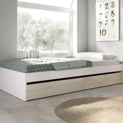 Letto singolo 90x190cm con 2 cassettoni bianco rovere Bellix