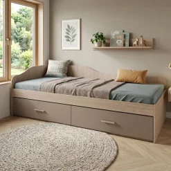 Letto singolo 90x200cm con cassettoni rovere scuro marrone Beccaria