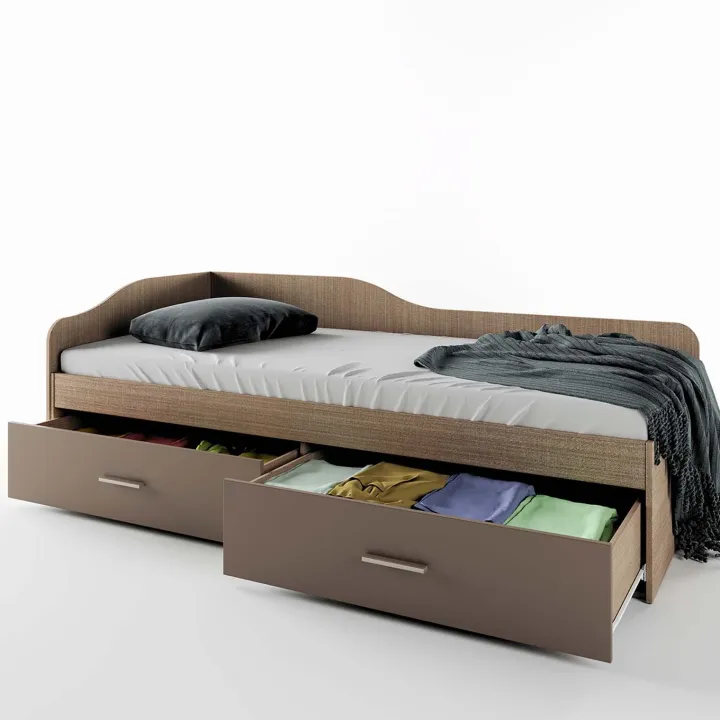 Letto singolo 90x200cm con cassettoni rovere scuro marrone Beccaria