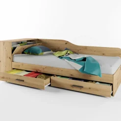 Letto singolo 82x190cm con comò e cassettoni rovere rustico Catullo