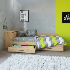 Letto singolo 82x190cm con comò e cassettoni rovere rustico Catullo