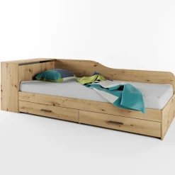 Letto singolo 82x190cm con comò e cassettoni rovere rustico Catullo