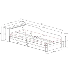 Letto singolo 82x190cm con comò e cassettoni rovere rustico Catullo