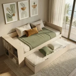 Letto singolo 90x200cm con letto estraibile e libreria reversibile rovere Claudio