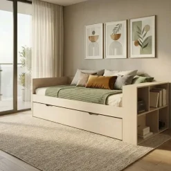 Letto singolo 90x200cm con letto estraibile e libreria reversibile rovere Claudio