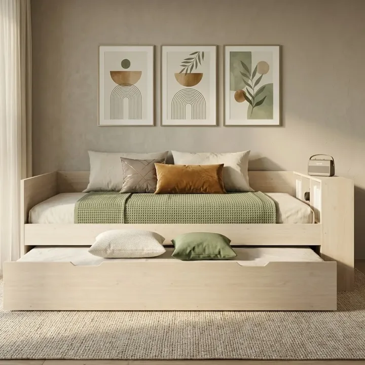 Letto singolo 90x200cm con letto estraibile e libreria reversibile rovere Claudio