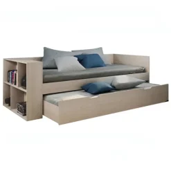 Letto singolo 90x200cm con letto estraibile e libreria reversibile rovere Claudio