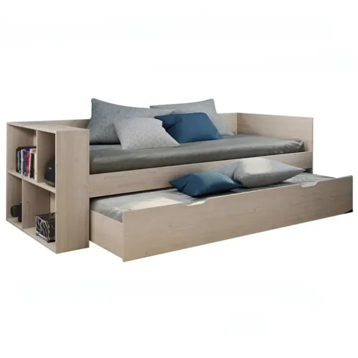 Letto singolo 90x200cm con letto estraibile e libreria reversibile rovere Claudio
