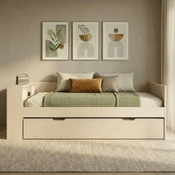 Letto singolo 90x200cm con letto estraibile e libreria reversibile rovere Claudio