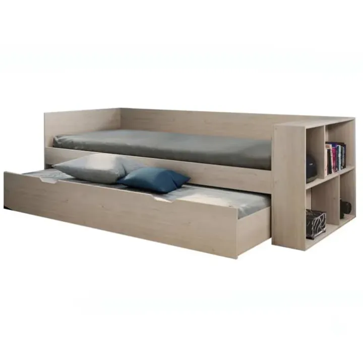 Letto singolo 90x200cm con letto estraibile e libreria reversibile rovere Claudio