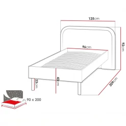 Letto singolo 90x200cm con rete beige cashmere tortora Rita