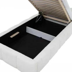 Letto singolo 90X200cm con rete contenitore imbottito beige cashmere Aluna