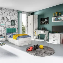 Letto singolo 90x200cm contenitore bianco rustico turchese Zadar