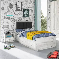 Letto singolo 90x200cm contenitore bianco rustico grigio Zadar