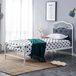 Letto singolo 90x200cm grigio moderno con testiera bianco Geki