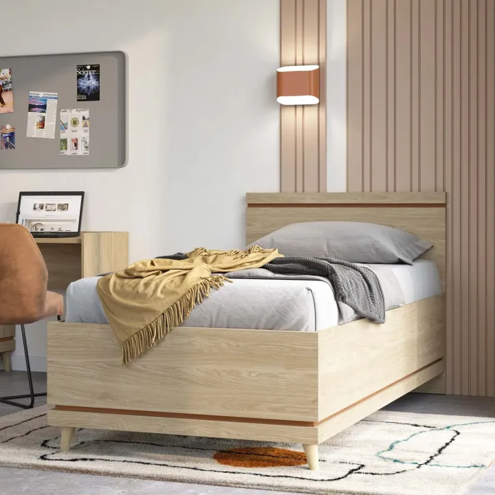 Letto singolo 100x200 cm moderno rovere Yu