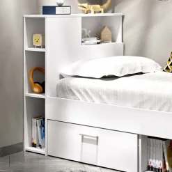 Letto singolo 90x190cm reversibile 2 cassetti con libreria bianco Derby