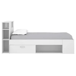 Letto singolo 90x190cm reversibile 2 cassetti con libreria bianco Derby