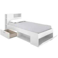 Letto singolo 90x190cm reversibile 2 cassetti con libreria bianco Derby