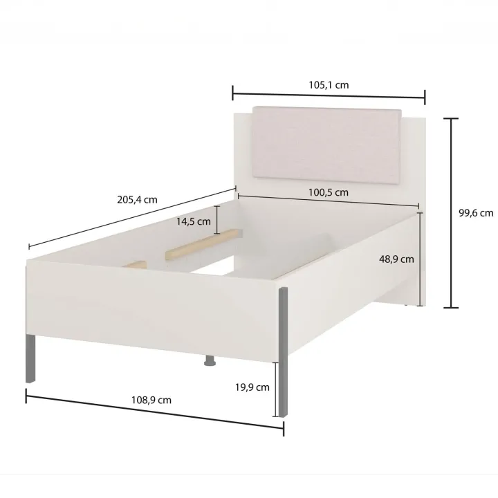 Letto singolo 100x200cm testiera imbottita beige cashmere Simple