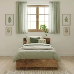 Letto singolo 90x200 con 2 cassetti grafite rovere rustico Fada