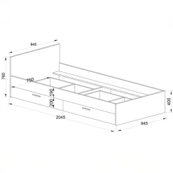 Letto singolo 90x200 con 2 cassetti grafite rovere rustico Fada