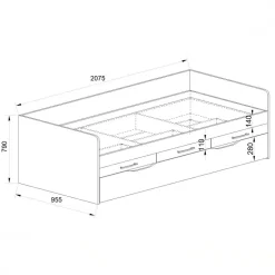 Letto singolo 90x200 con letto estraibile e 3 cassetti bianco frassinato giallo Bra