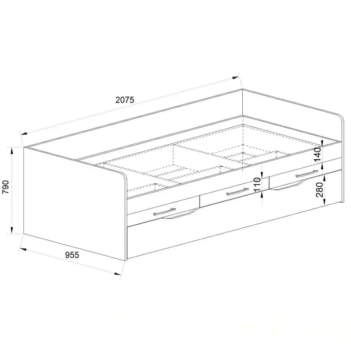 Letto singolo 90x200 con letto estraibile e 3 cassetti bianco frassinato giallo Bra