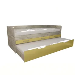 Letto singolo 90x200 con letto estraibile e 3 cassetti bianco frassinato giallo Bra
