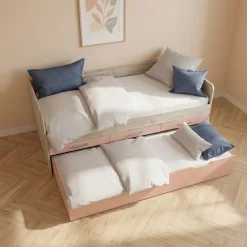 Letto singolo 90x200 con letto estraibile e 3 cassetti bianco frassinato rosa Bra