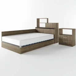 Letto una piazza e mezza contenitore 120x190cm con libreria e comodino noce Manzoni