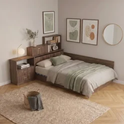Letto una piazza e mezza contenitore 120x190cm con libreria e comodino noce Manzoni