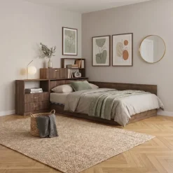 Letto una piazza e mezza contenitore 120x190cm con libreria e comodino noce Manzoni