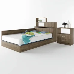Letto una piazza e mezza contenitore 120x190cm con libreria e comodino noce Manzoni