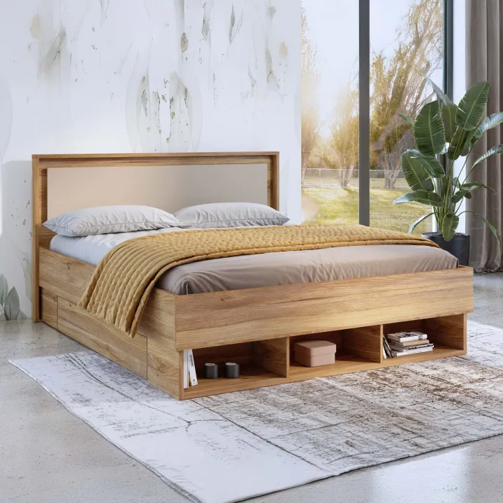 Letto 140x200cm alla francese con cassettoni rovere tortora Lise
