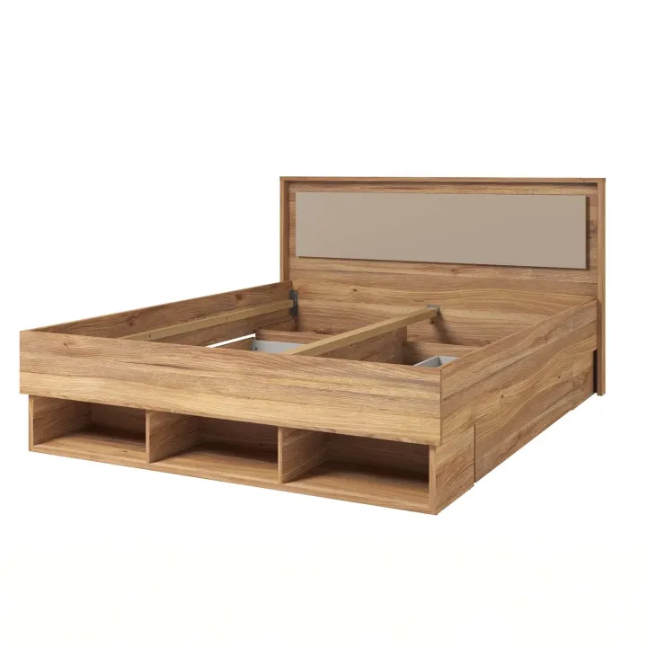 Letto 140x200cm alla francese con cassettoni rovere tortora Lise