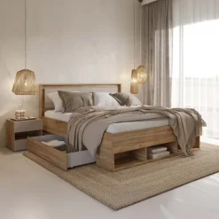 Letto 140x200cm alla francese con cassettoni rovere tortora Lise