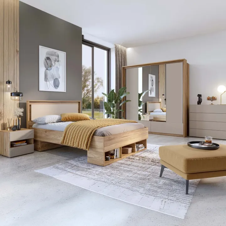 Letto 140x200cm alla francese 3 vani a giorno rovere tortora Lise