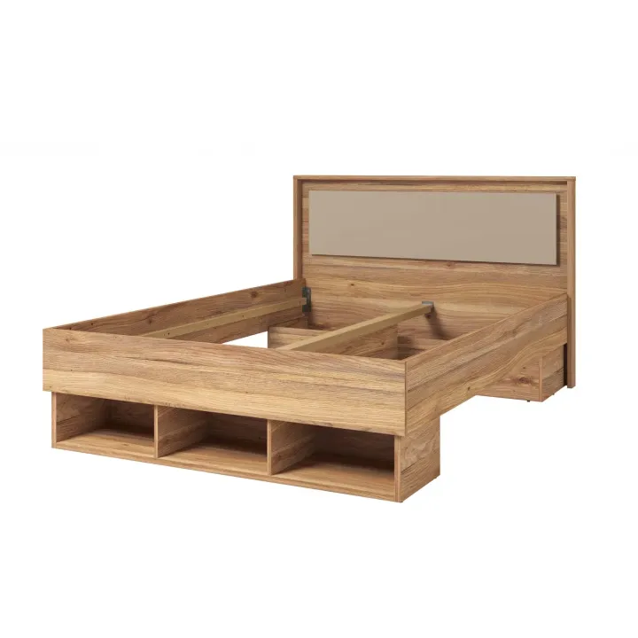 Letto 140x200cm alla francese 3 vani a giorno rovere tortora Lise