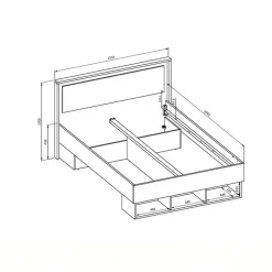 Letto 140x200cm alla francese 3 vani a giorno rovere tortora Lise