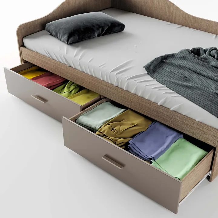 Letto 120x190cm con cassettoni rovere scuro marrone Beccaria